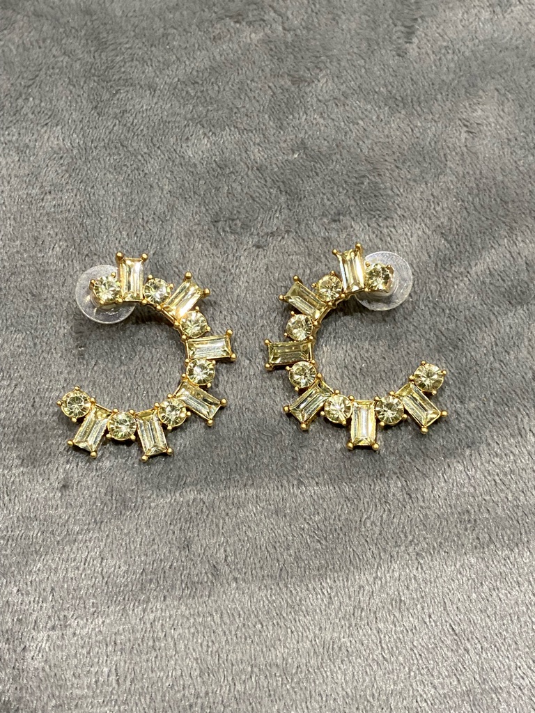 J. Crew Factory Gold Crystal Crescent Hoop Earrings